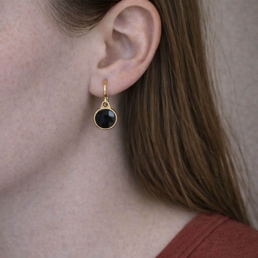 Elegant Gold and Black Drop Earrings - Picture 1 of 6